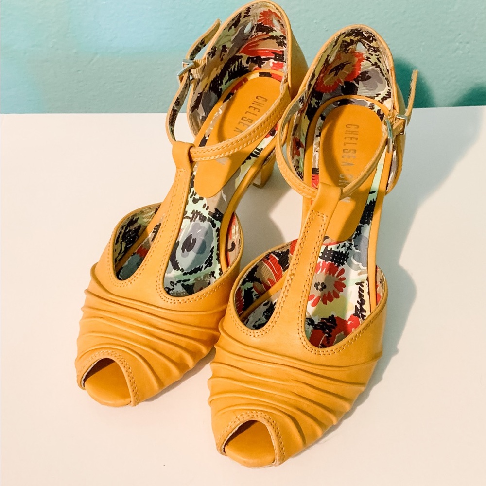 Chelsea Crew Mustard Peep Toe Pumps